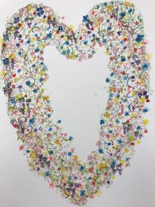 Image of heart shaped wreath filled with watercolor flowers