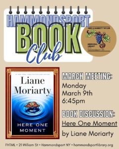 poster for monthly Book Club held 2nd Monday at 6:45pm each month