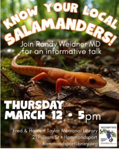 talk on identifying local salamanders March 12 at 5pm
