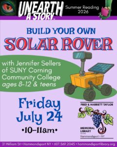 poster for a class to build a solar rover on Friday July 24th at 10am