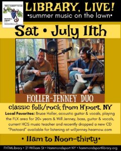 poster for a concert on July 11th at 11am featuring the Holler-Jenney Duo