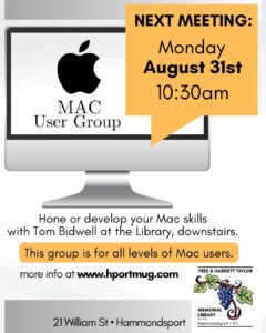 poster for Mac User group meeting Aug 31 2026