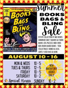 poster for the annual Summer Book Sale from Aug 10-16 in 2026