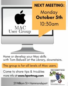 poster for a group for MAC users that meet the first Monday of each month