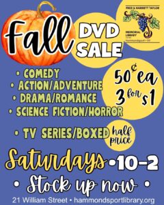 poster for a Fall DVD sale where DVDs are 50 cents each or 3 for $1