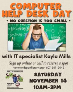 poster for free computer help day on Nov 14 from 10am-2pm