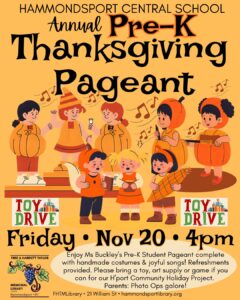 poster for our annual Thanksgiving Pageant put on by the Pre-K class on Friday Nov 20 at 4pm