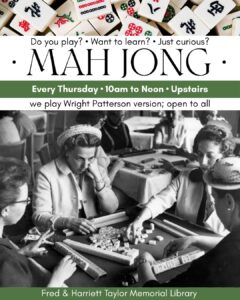 poster for weekly mah jong group Thursdays at 10am